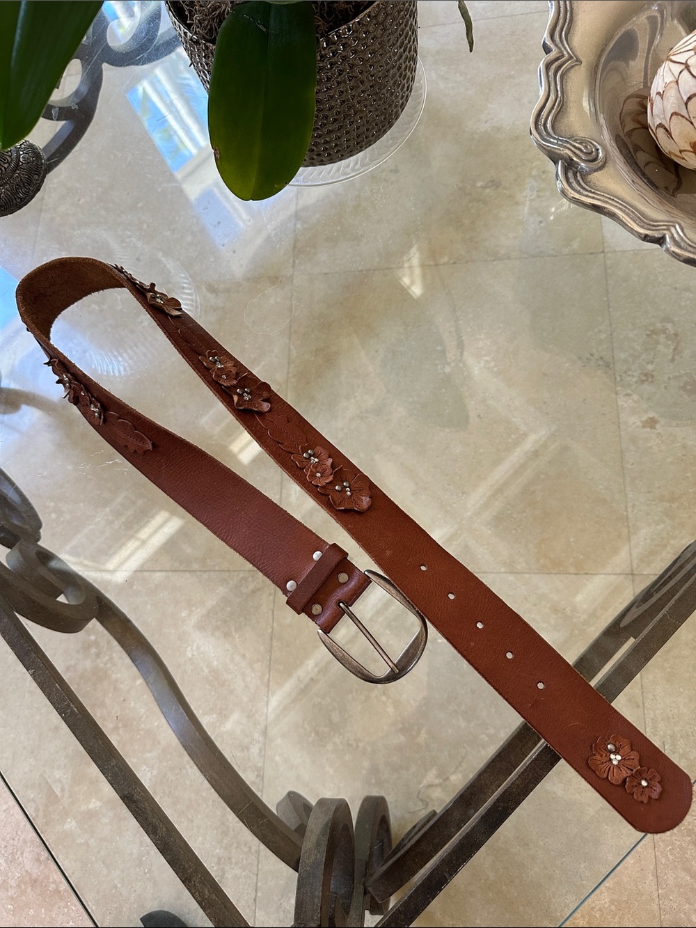 Vintage Hollister Brown Floral Leather Belt